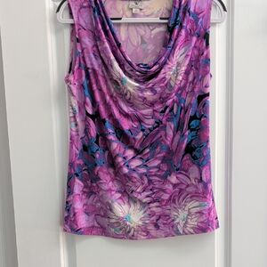 Worthington Floral Cowl Neck Top - Pink and Blue